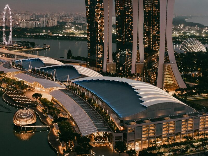 Marina Bay Sands and the Singapore Flyer at night