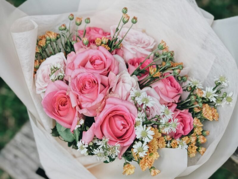 Pink and white rose bouquet